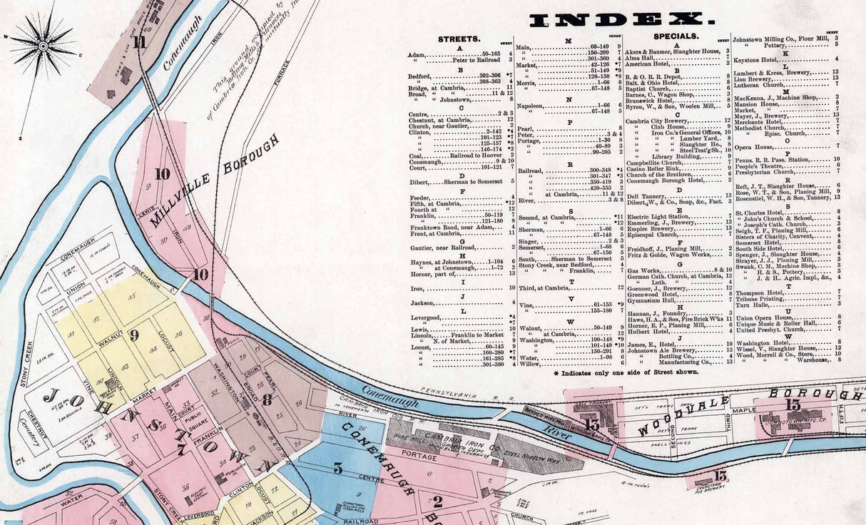 1886 Town Map of Johnstown Cambria County Pennsylvania