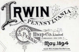 1894 Town Map of Irwin Westmoreland County Pennsylvania