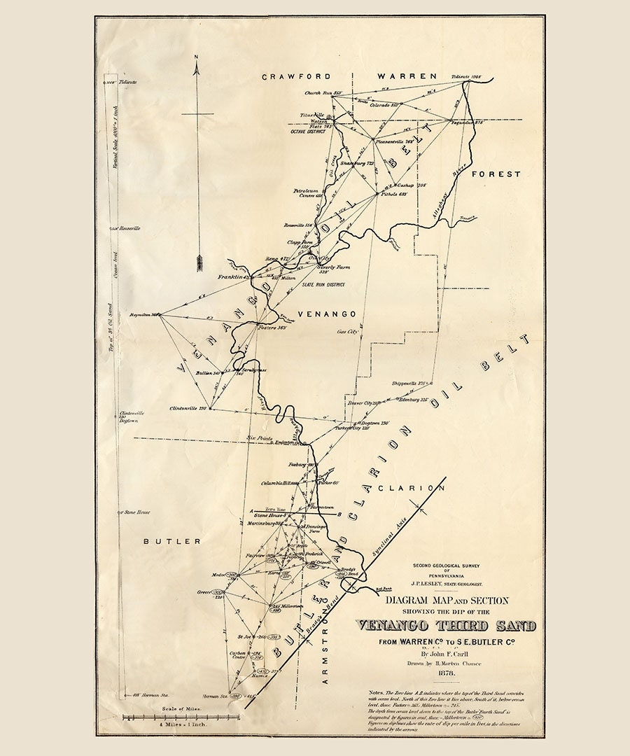 1878 Map of the Venango and Clarion Oil Well Belt Pennsylvania
