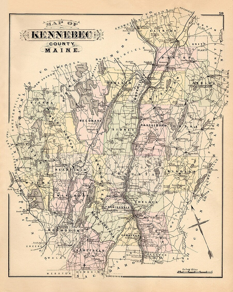 1884 Map of Kennebec County Maine