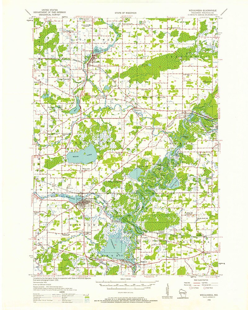 1956 Topo Map of Weyauwega Waupaca County Wisconsin Quadrangle