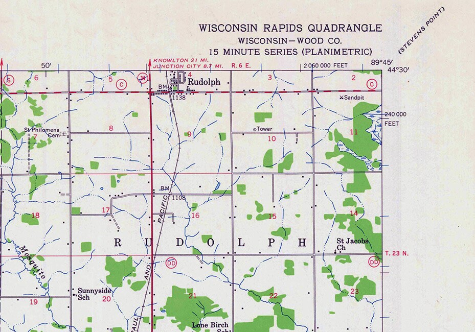 1957 Topo Map of Wisconsin Rapids Quadrangle Wisconsin