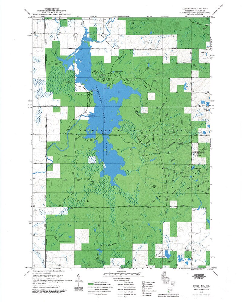 1969 Topo Map of Lublin Quadrangle Taylor County Wisconsin Chequamegon Lake