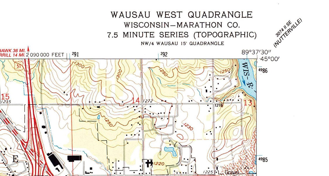 1993 Topo Map of Wausau West Wisconsin Quadrangle