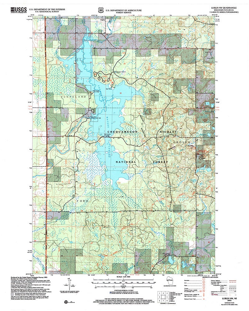 2005 Topo Map of Lublin Quadrangle Taylor County Wisconsin Chequamegon Lake