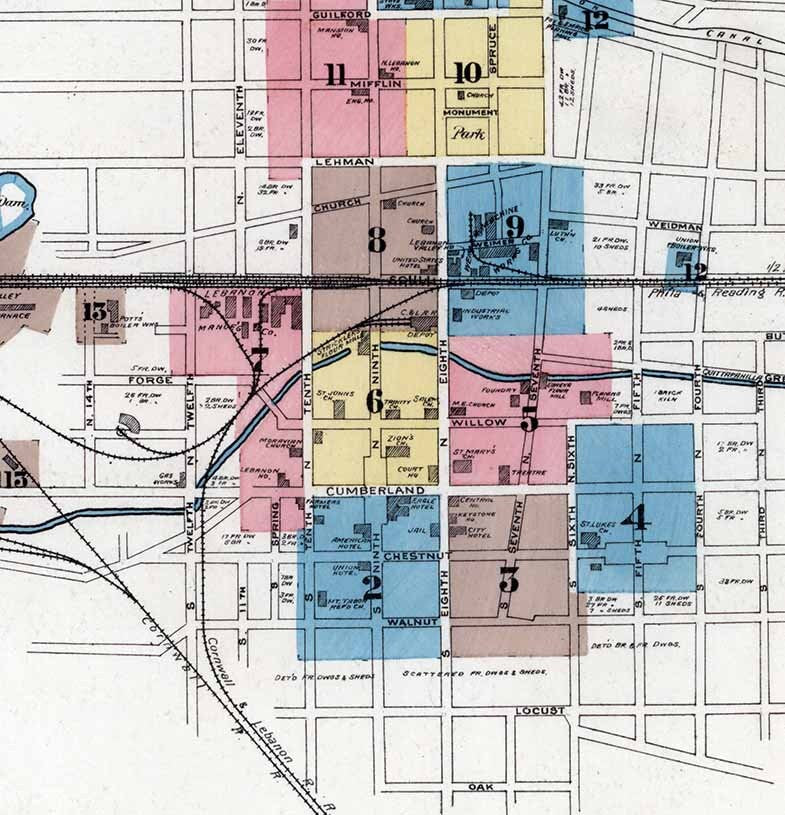 1887 Town Map of Lebanon Lebanon County Pennsylvania