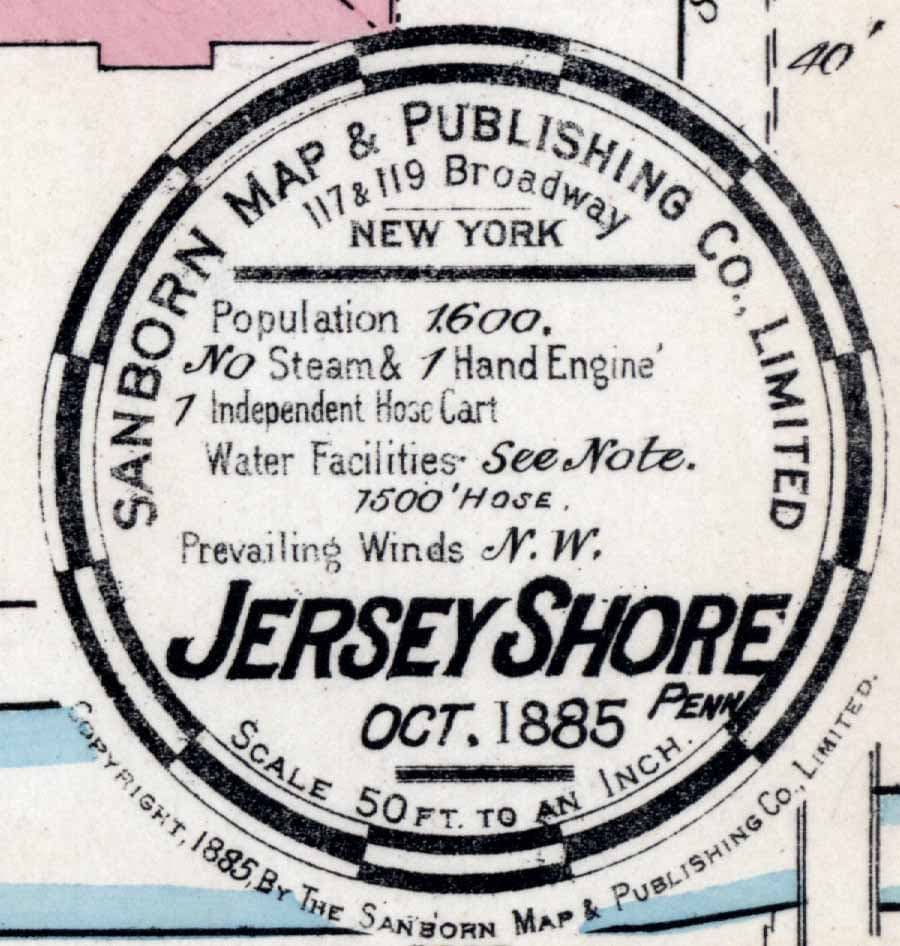 1885 Town Map of Jersey Shore Lycoming County Pennsylvania
