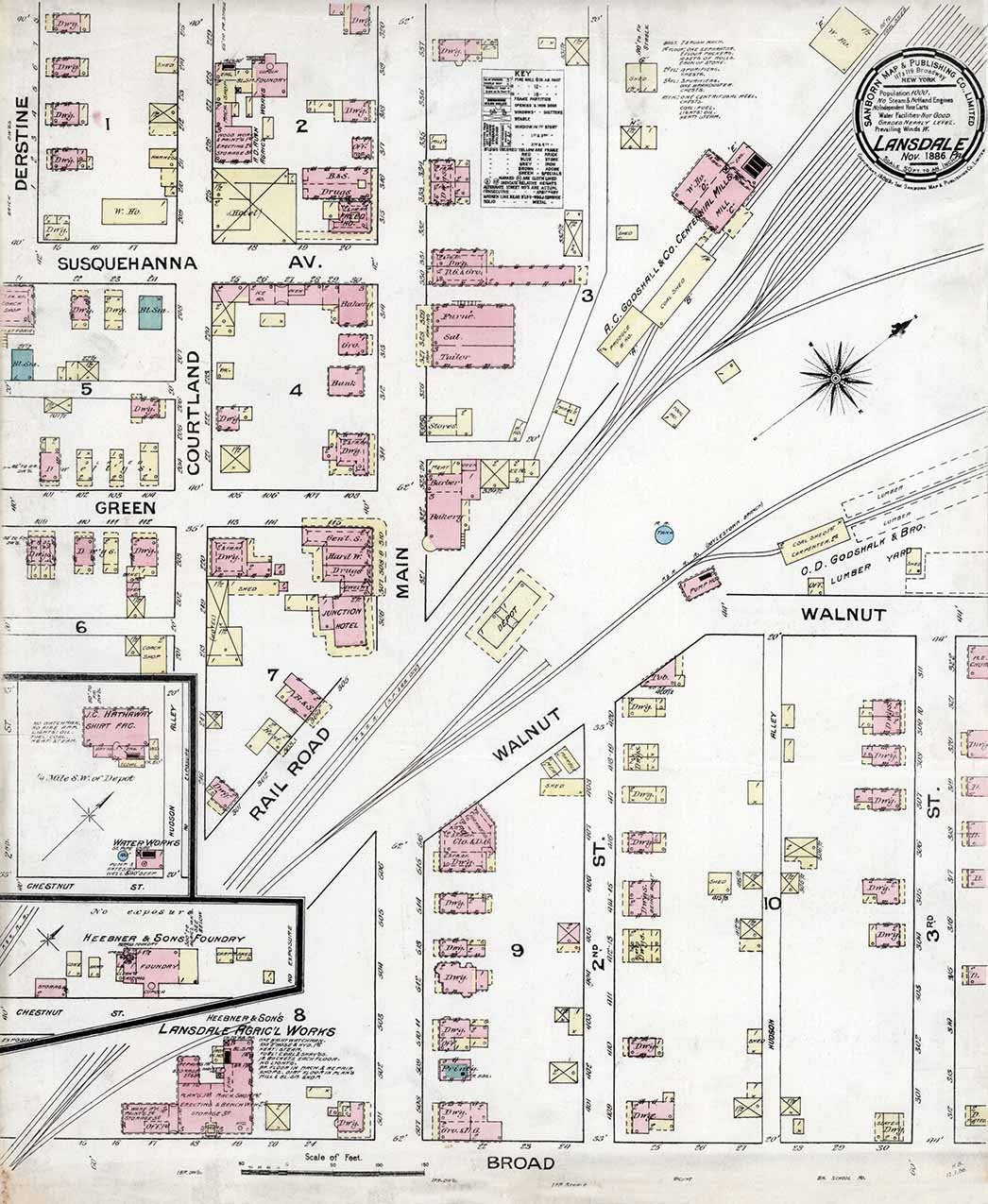 1886 Town Map of Lansdale Montgomery County Pennsylvania