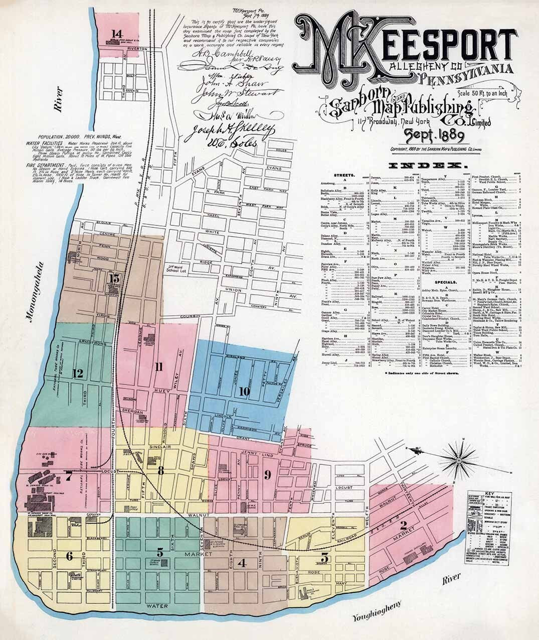 1889 Town Map of McKeesport Allegheny County Pennsylvania