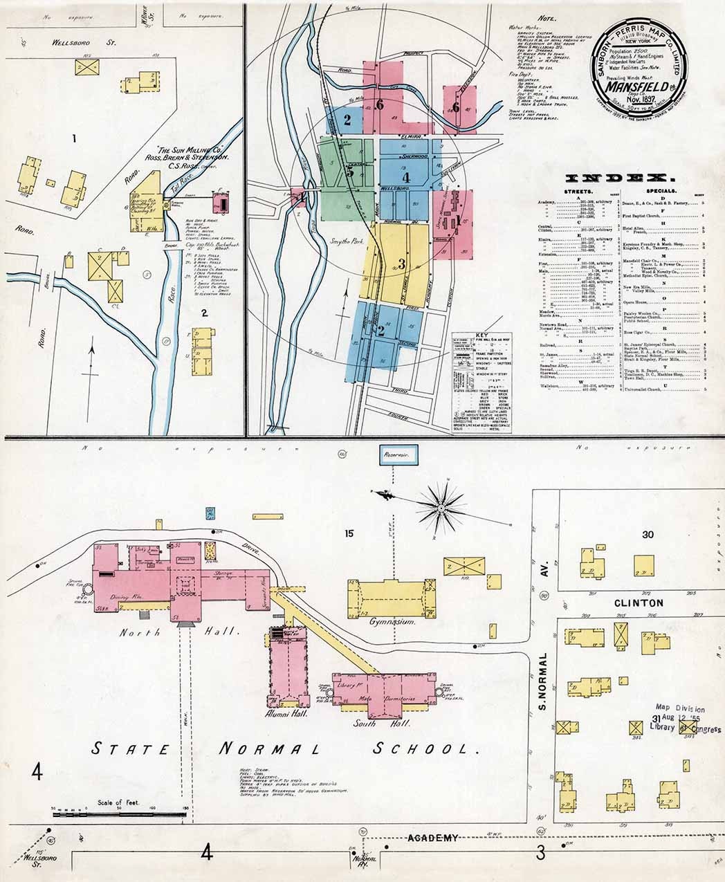 1892 Town Map of Mansfield Tioga County Pennsylvania