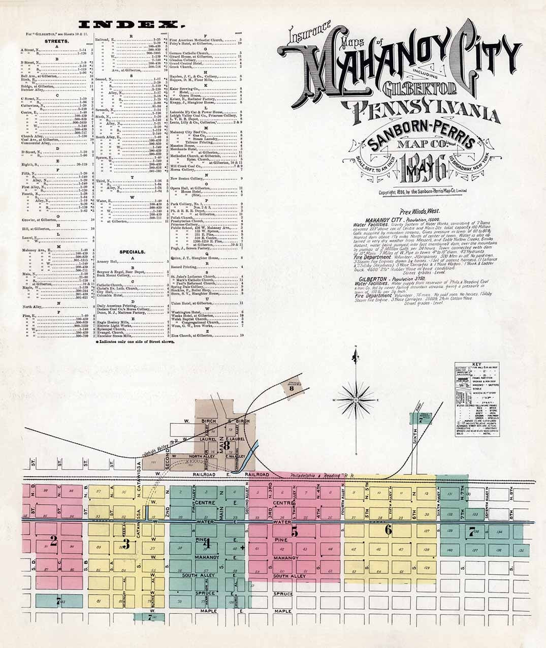 1896 Town Map of Mahanoy City Schuylkill County Pennsylvania