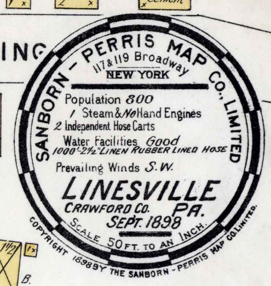 1898 Town Map of Linesville Crawford County Pennsylvania