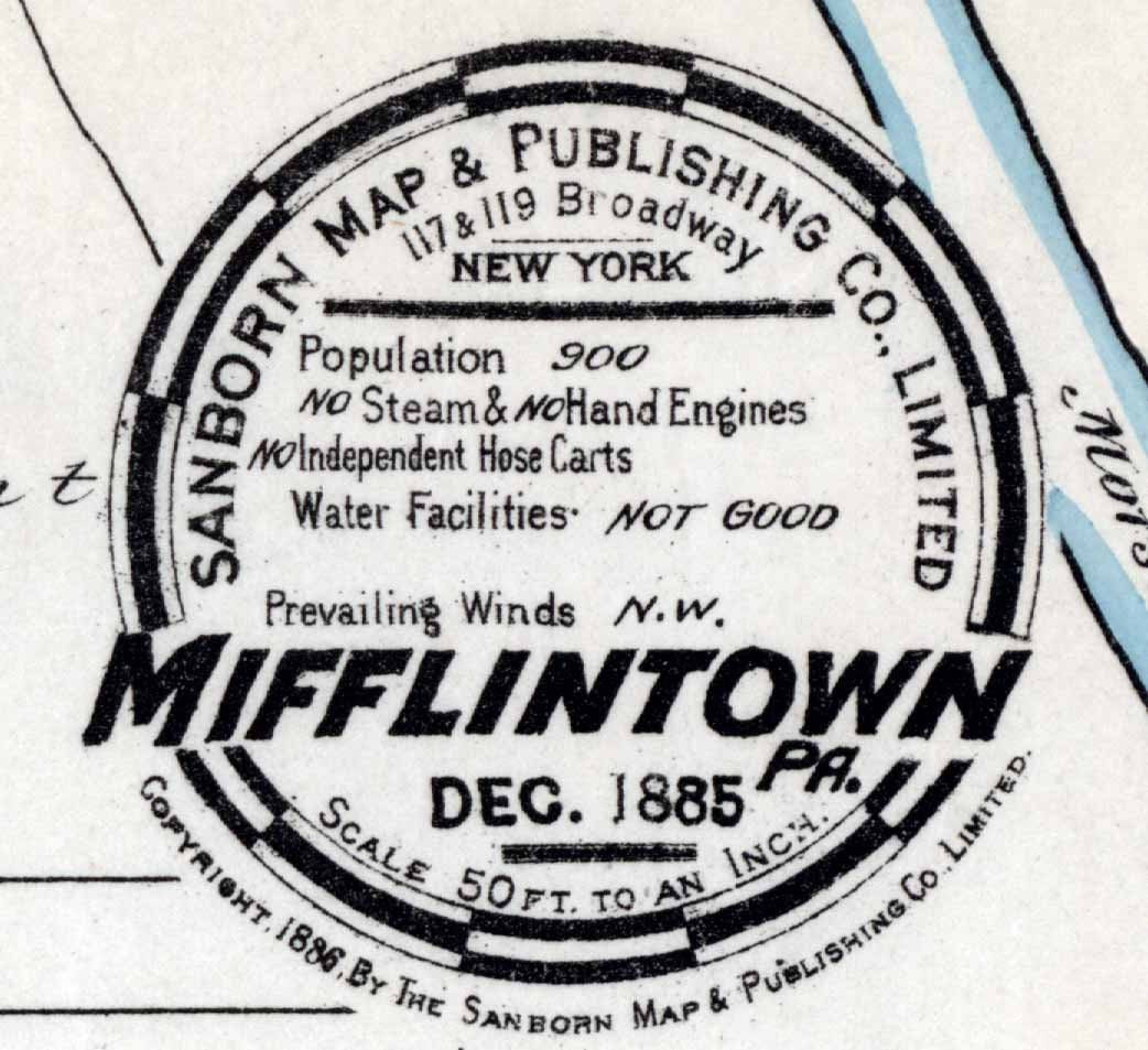 1885 Town Map of Mifflintown Juniata County Pennsylvania