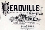 1886 Town Map of Meadville Crawford County Pennsylvania