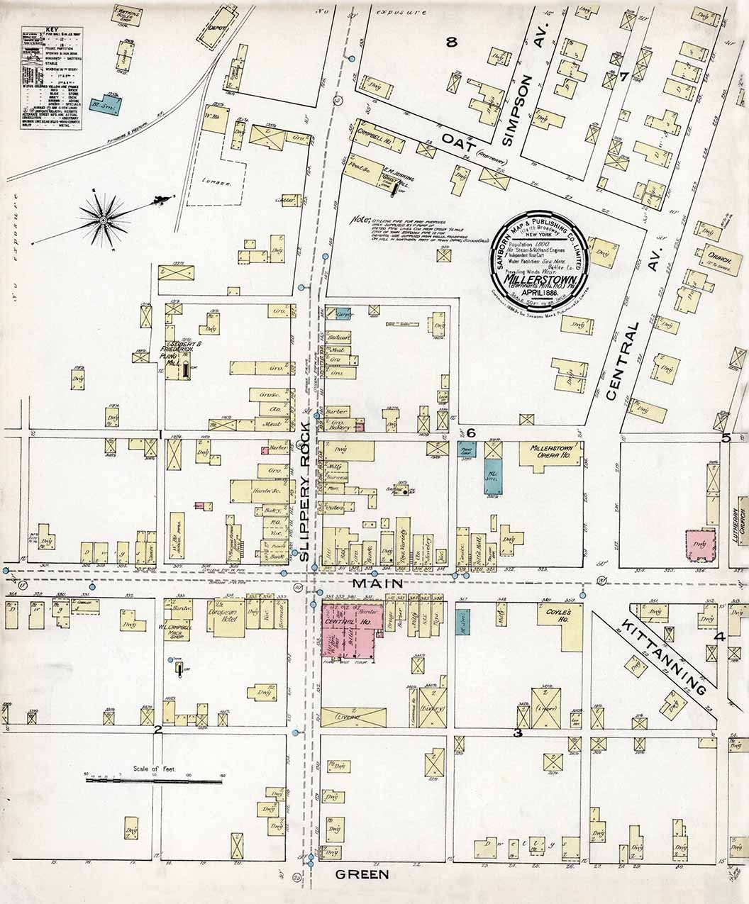 1886 Town Map of Millerstown Butler County Pennsylvania