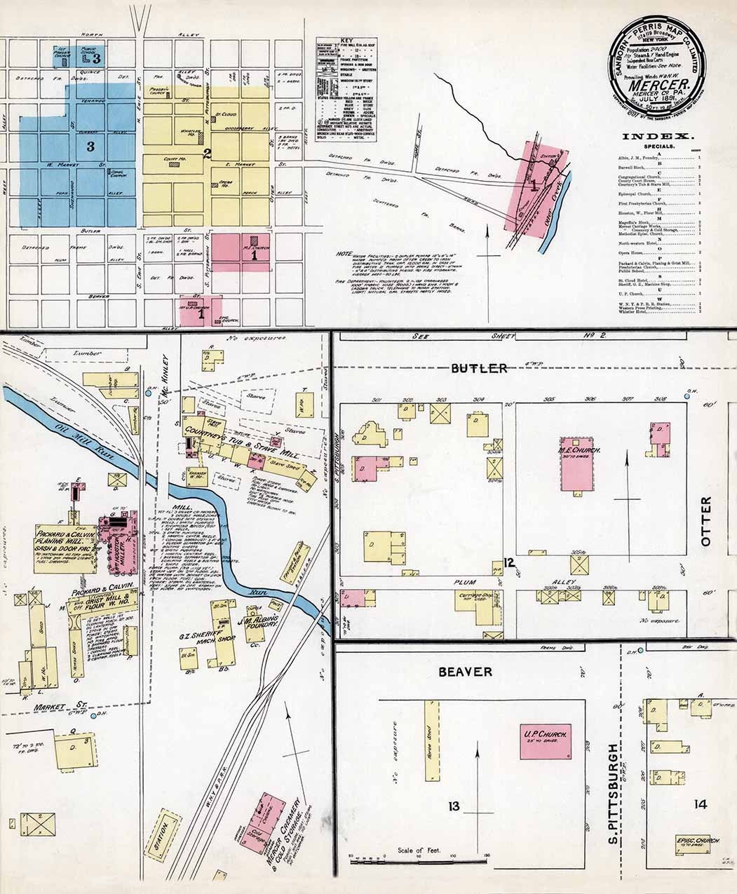 1891 Town Map of Mercer County Pennsylvania