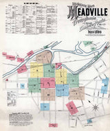 1896 Town Map of Meadville Crawford County Pennsylvania