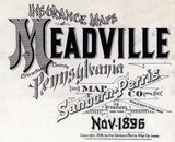 1896 Town Map of Meadville Crawford County Pennsylvania