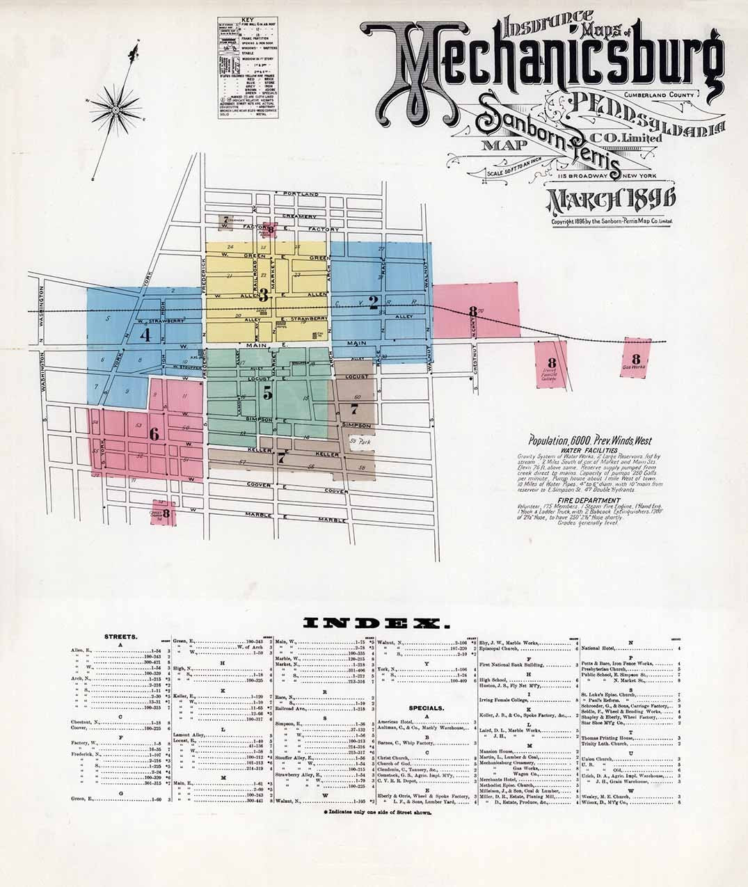 1896 Town Map of Mechanicsburg Cumberland County Pennsylvania