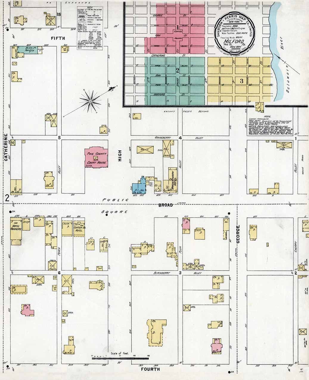 1897 Town Map of Milford Pike County Pennsylvania