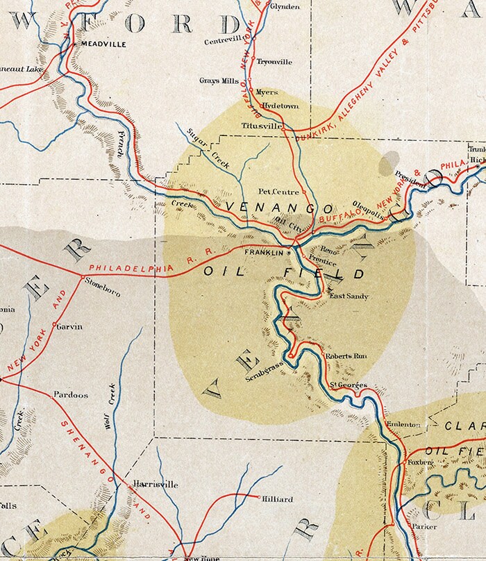 1874 Map of Pittsburg and Western PA Coal & Coke Fields Oil Regions