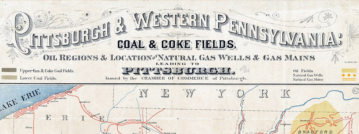 1874 Map of Pittsburg and Western PA Coal & Coke Fields Oil Regions