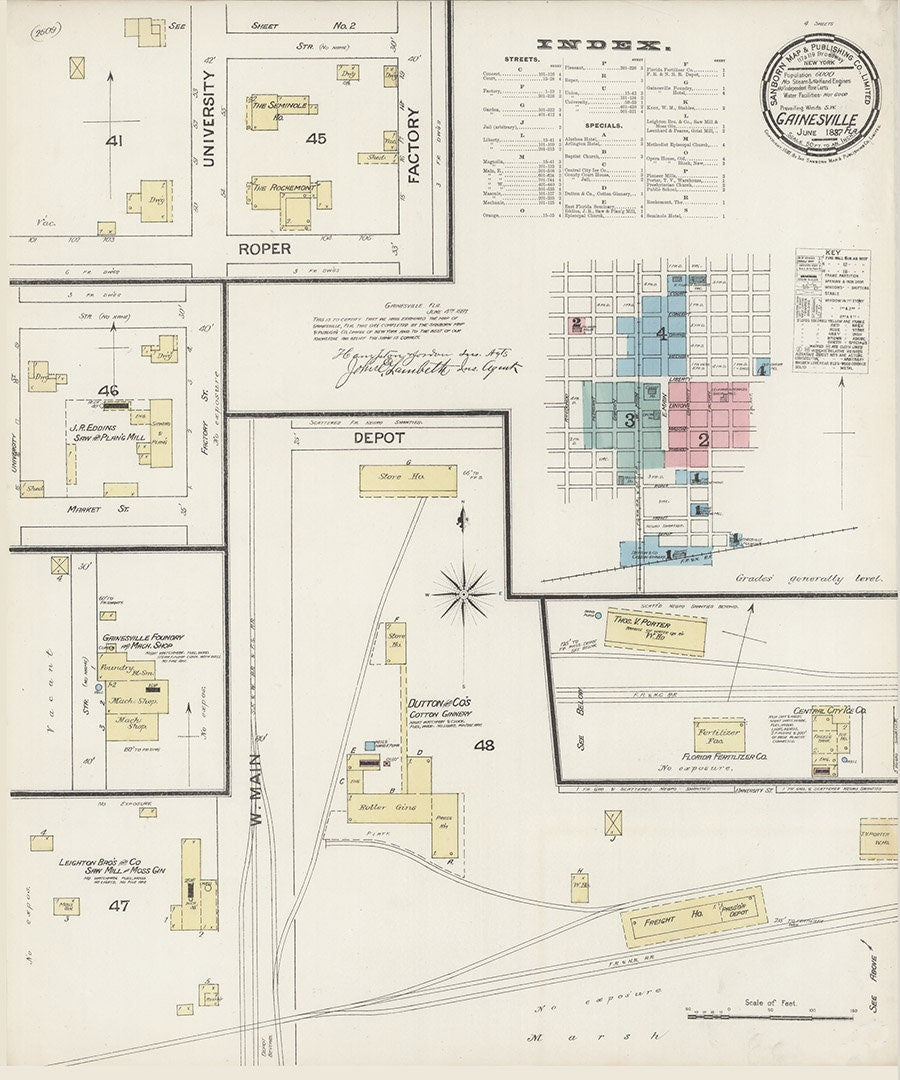 1887 Town Map of Gainesville Alachua County Florida