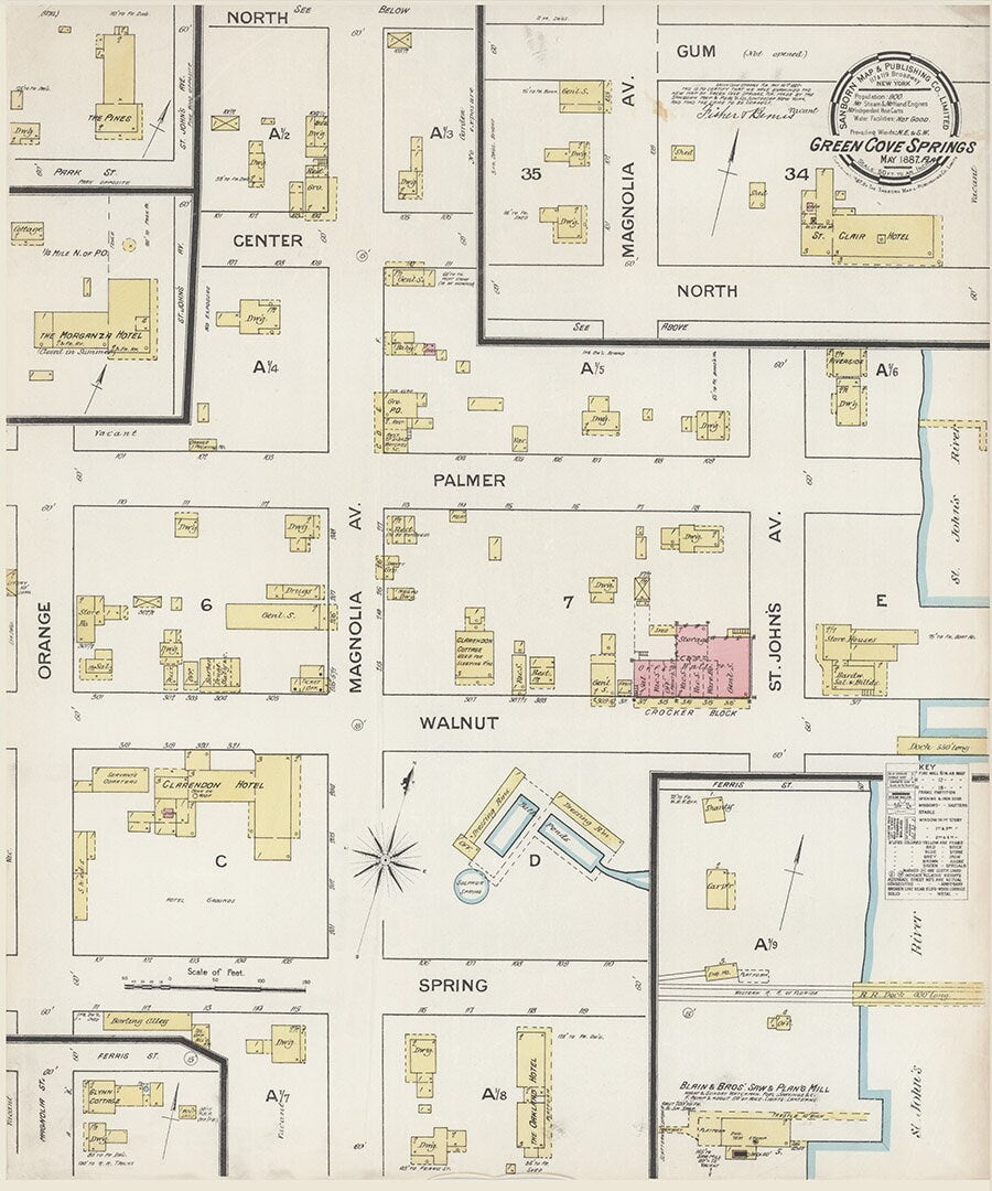 1887 Town Map of Green Cove Springs Clay County Florida