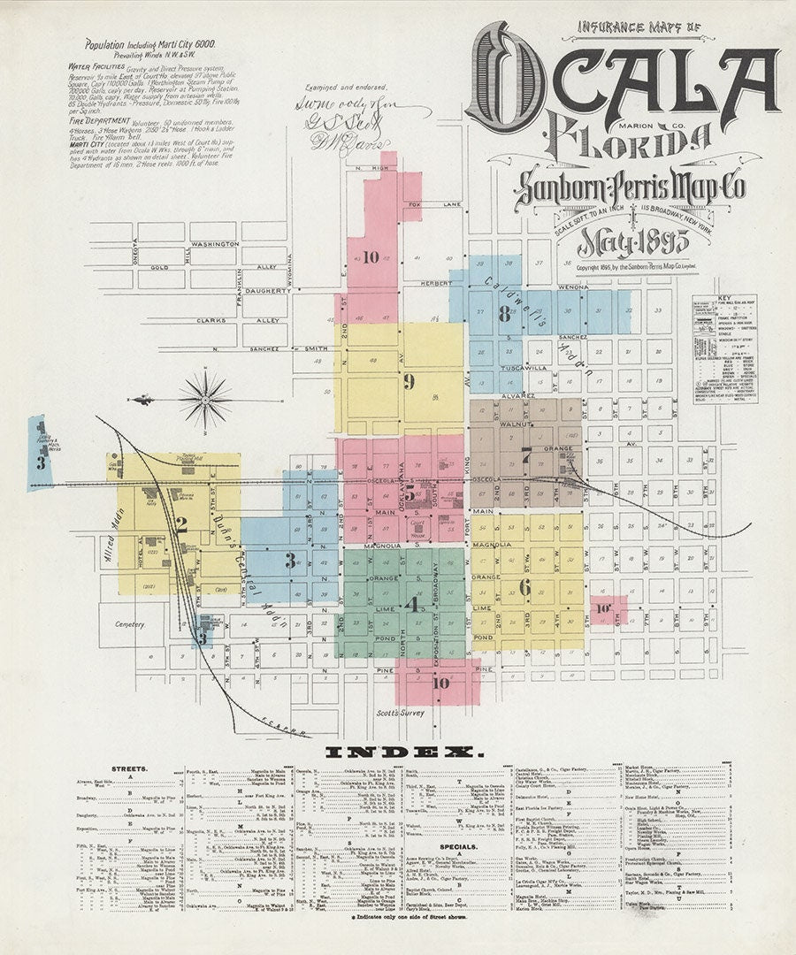 1895 Town Map of Ocala Marion County Florida
