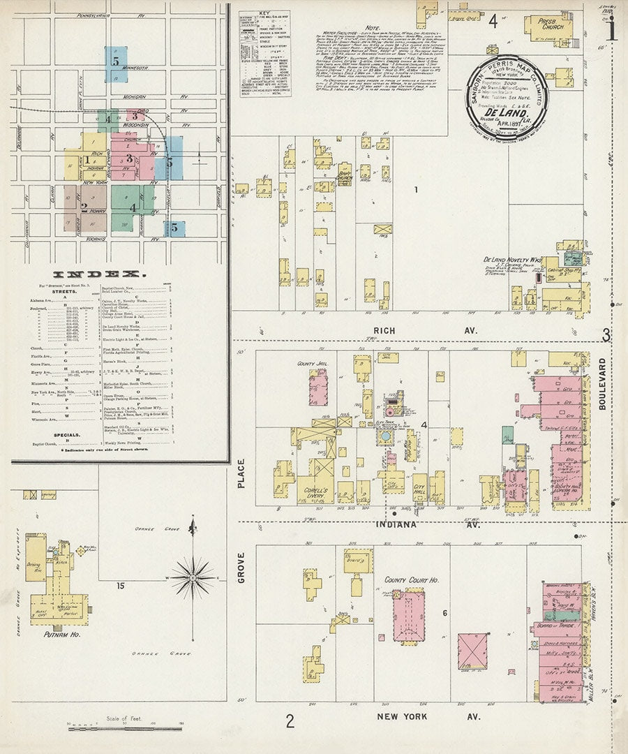 1897 Town Map of De Land Volusia County Florida