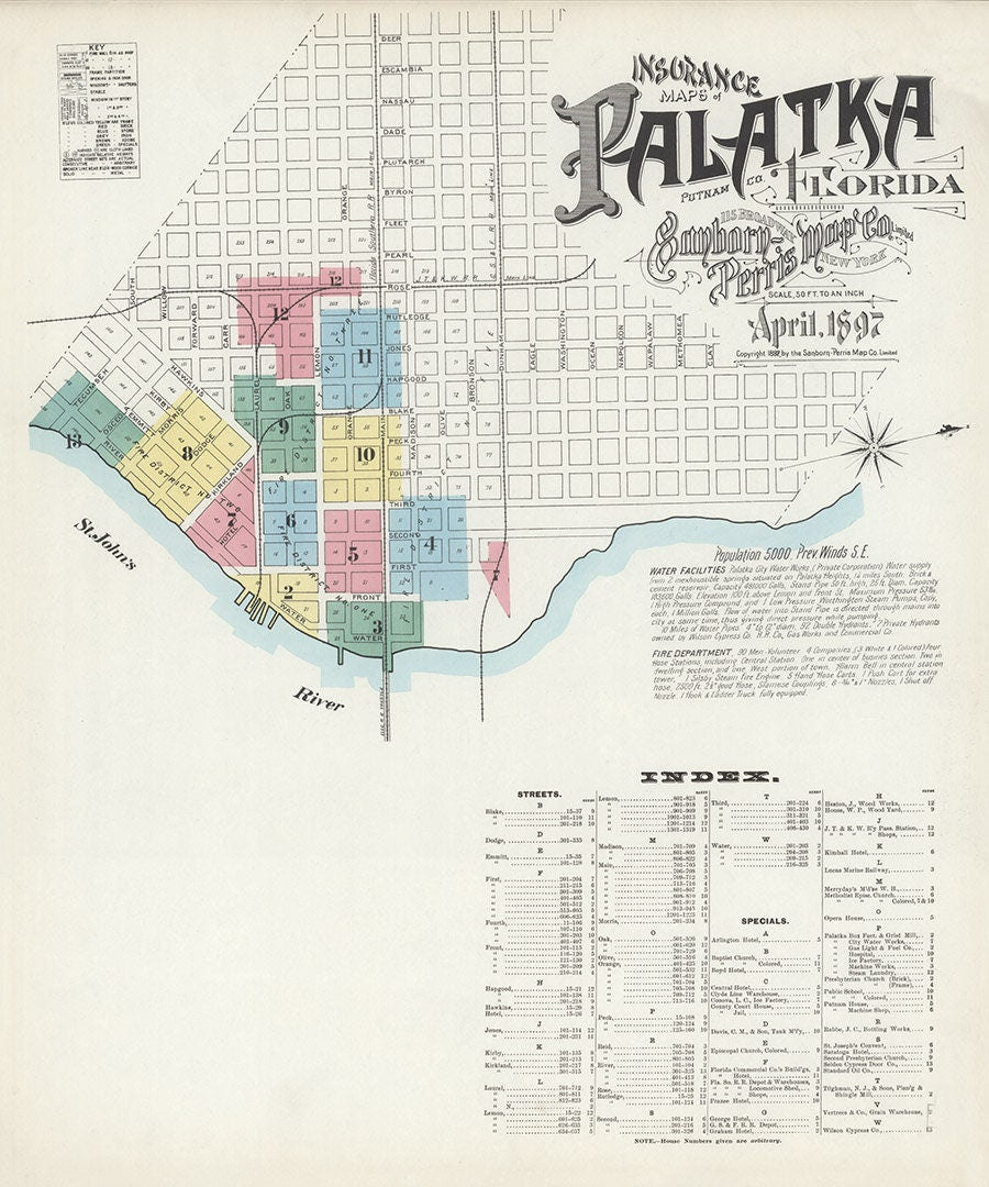 1897 Town Map of Palatka Putnam County Florida