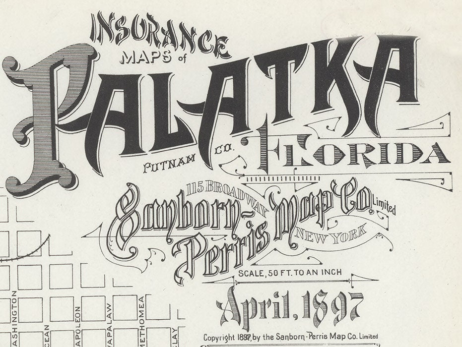 1897 Town Map of Palatka Putnam County Florida