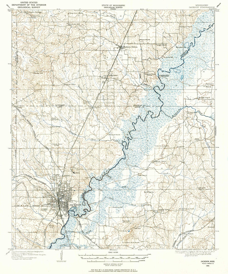 1905 Topo Map of Jackson Mississippi Quadrangle