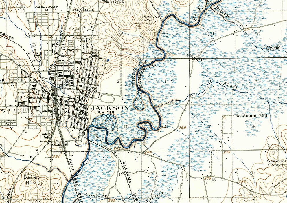 1905 Topo Map of Jackson Mississippi Quadrangle