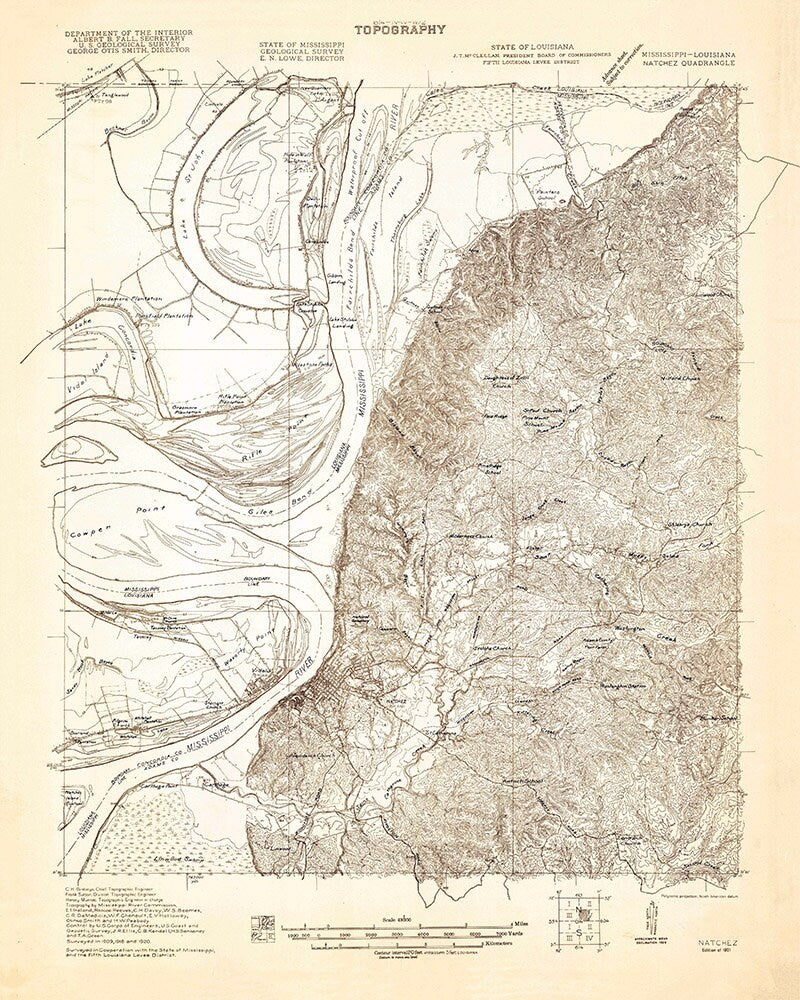 1921 Topo Map of Natchez Mississippi Quadrangle