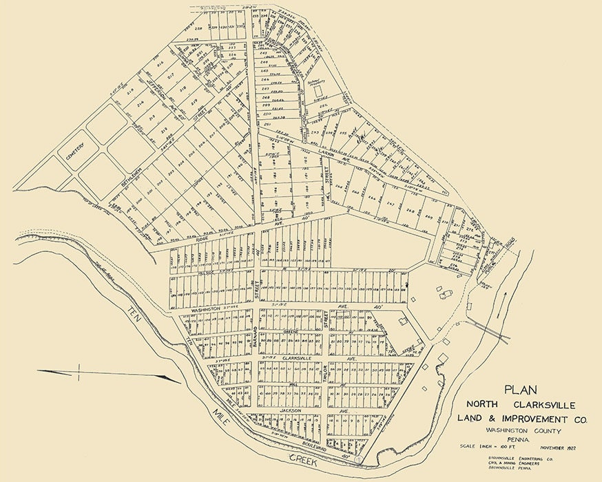 1922 Map of Clarksville Washington County Pennsylvania