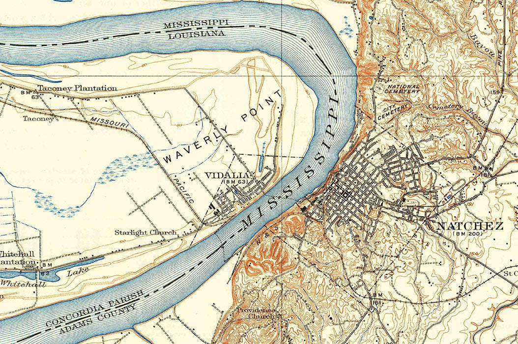 1922 Topo Map of Natchez Mississippi Quadrangle