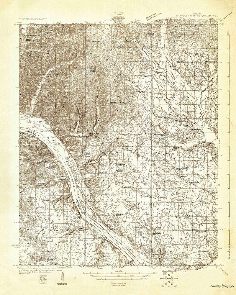 1924 Topo Map of Gravelly Springs Alabama Quadrangle