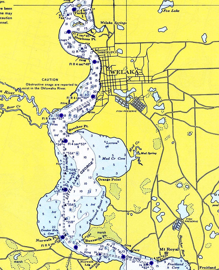 1968 Map of St Johns River Dunns Creek to Lake Dexter Florida