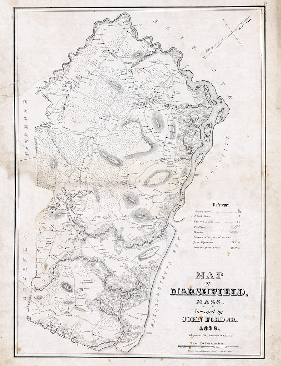 1838 Map of Marshfield Massachusetts