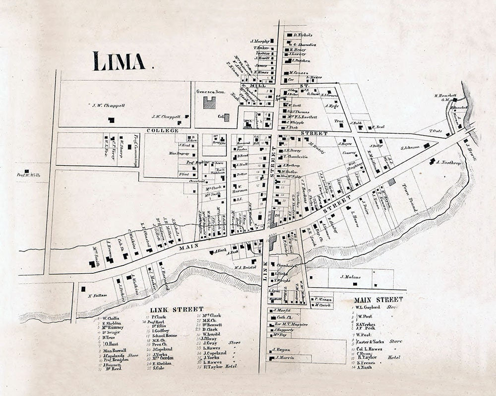 1858 Town Map of Lima Livingston County New York