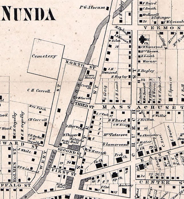 1858 Town Map of Nunda Livingston County New York