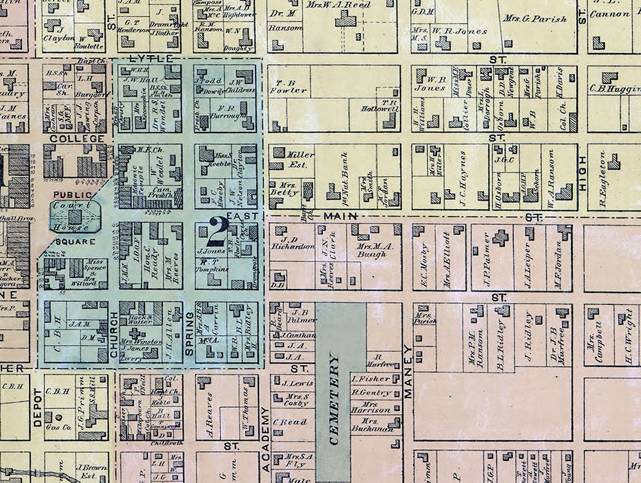 1878 Map of Murfreesboro Rutherford County Tennessee