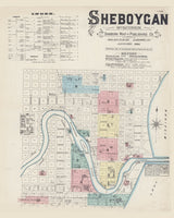 1884 Town Map of Sheboygan Wisconsin Lake Michigan