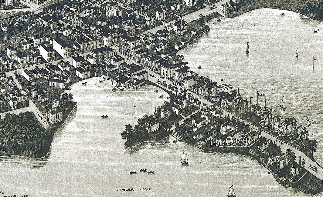 1885 Panoramic Map of Oconomowoc Wisconsin Waukesha County