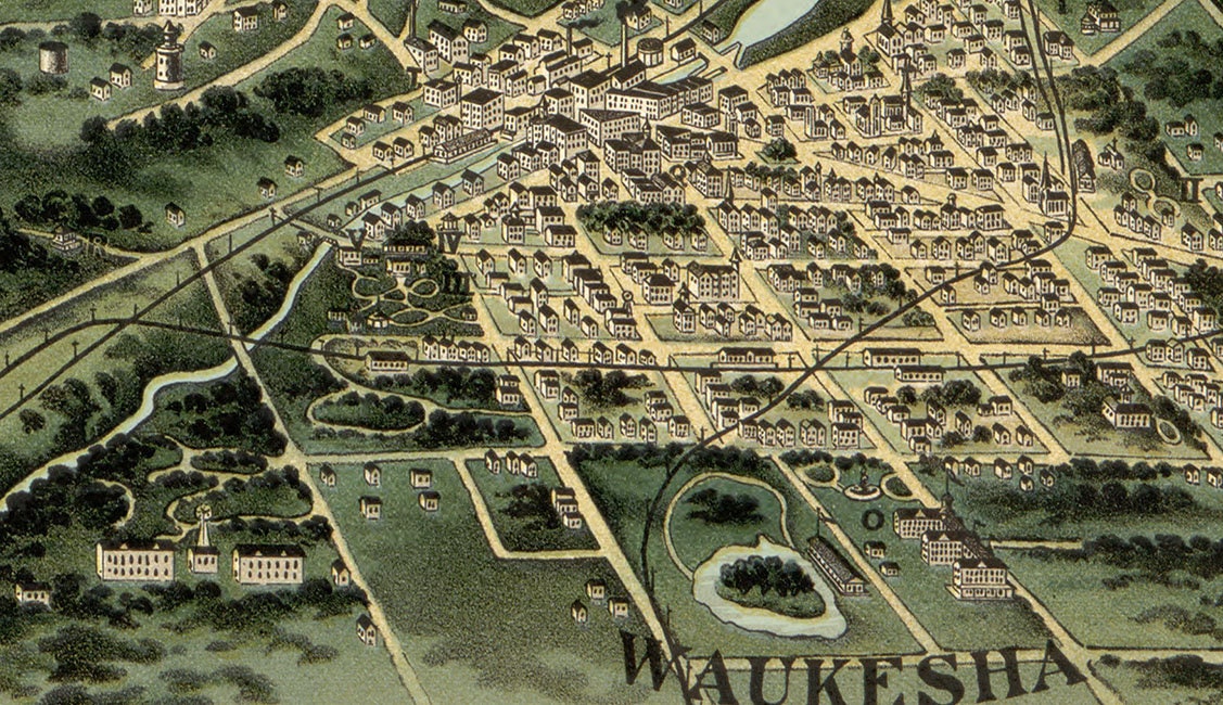 1890 Panoramic Map of Oconomowoc Wisconsin and the Lake Region of Waukesha County