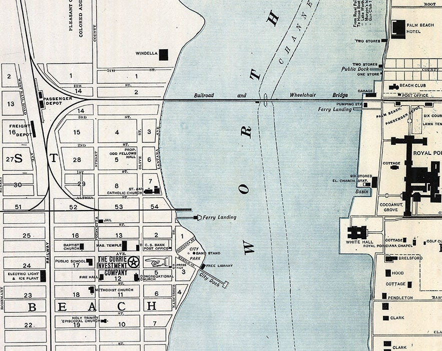 1907 Map of West Palm Beach Lake Worth and Palm Beach Florida