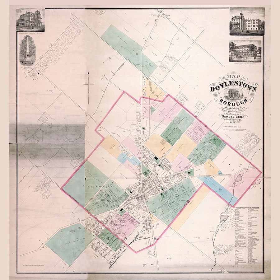 1874 Map of Doylestown Borough Bucks County Pennsylvania