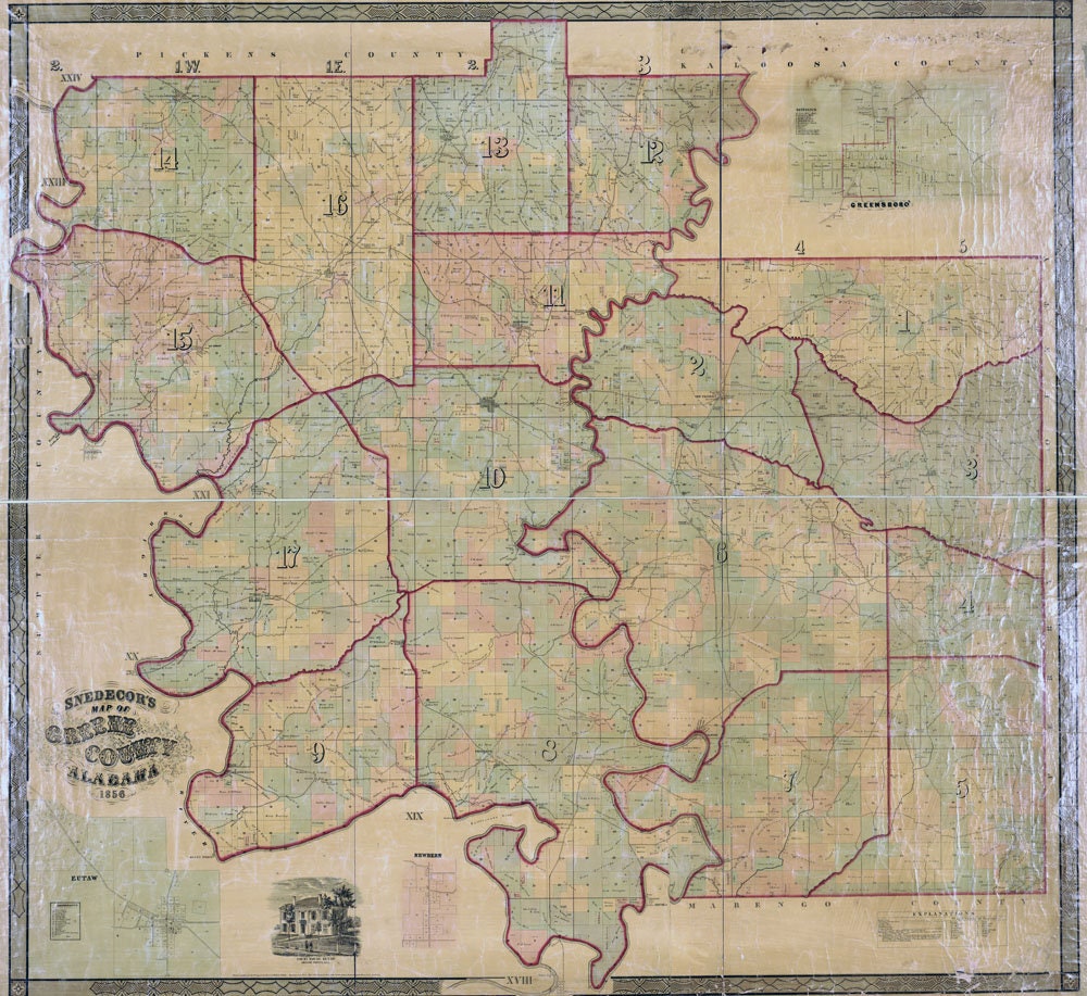 1856 Map of Greene County Alabama Eutaw