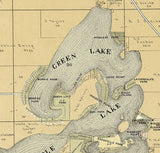 1907 Map of Greene Middle and Lauderdale Lakes Walworth County Wisconsin